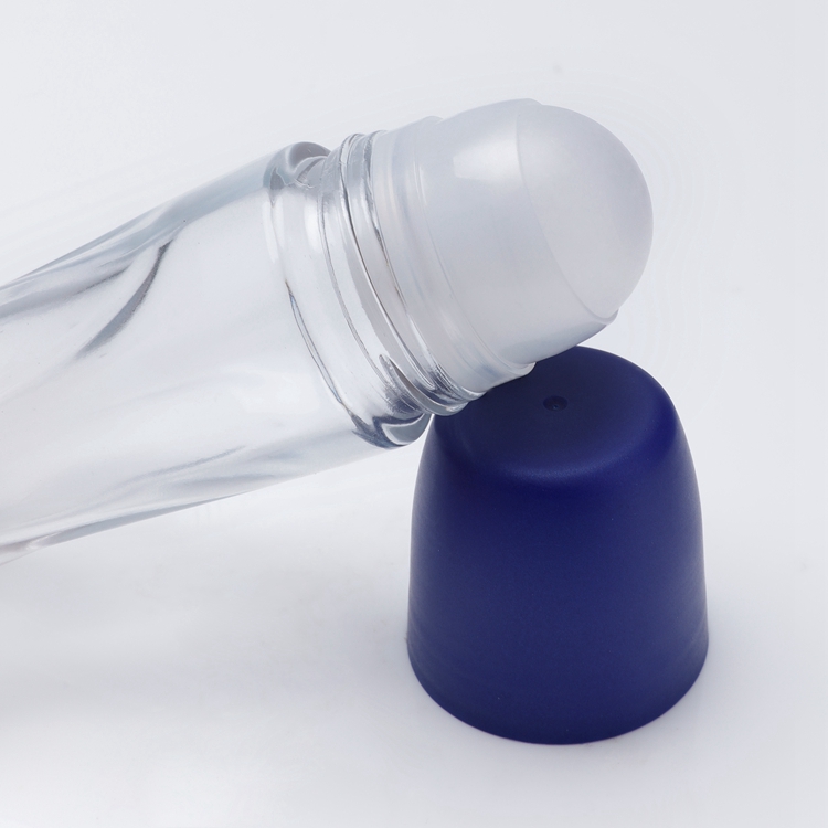 Refillable Free Sample Blue Screw Lid 65ml Ball Diameter 28.6mm Height 146mm Multifunctional Empty Clear Eco Friendly Deodorant Roll On Bottle for Fragrance Essential Oil Antiperspirant