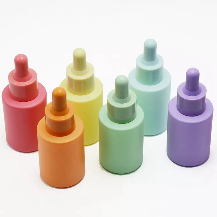 Private Label Wholesale Custom Logo Pastel Color Pink Blue 30ml Glass Serum White Dropper Bottle