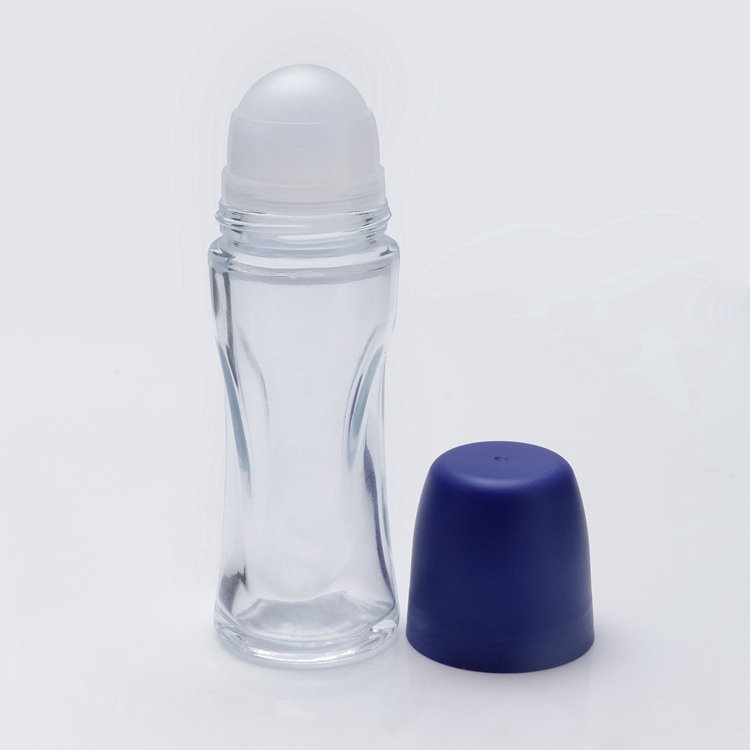 Refillable Free Sample Blue Screw Lid 65ml Ball Diameter 28.6mm Height 146mm Multifunctional Empty Clear Eco Friendly Deodorant Roll On Bottle for Fragrance Essential Oil Antiperspirant
